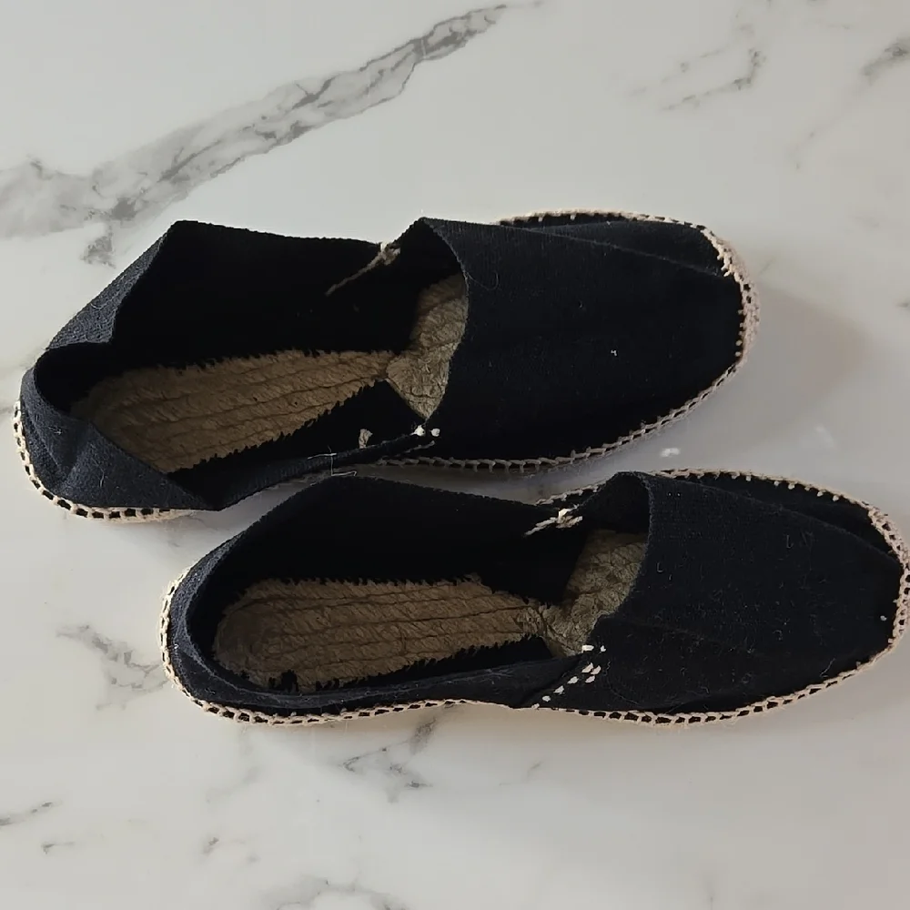 Cousu Main Black Espadrille Flats – Boho Summer Slip-On Shoes 35C